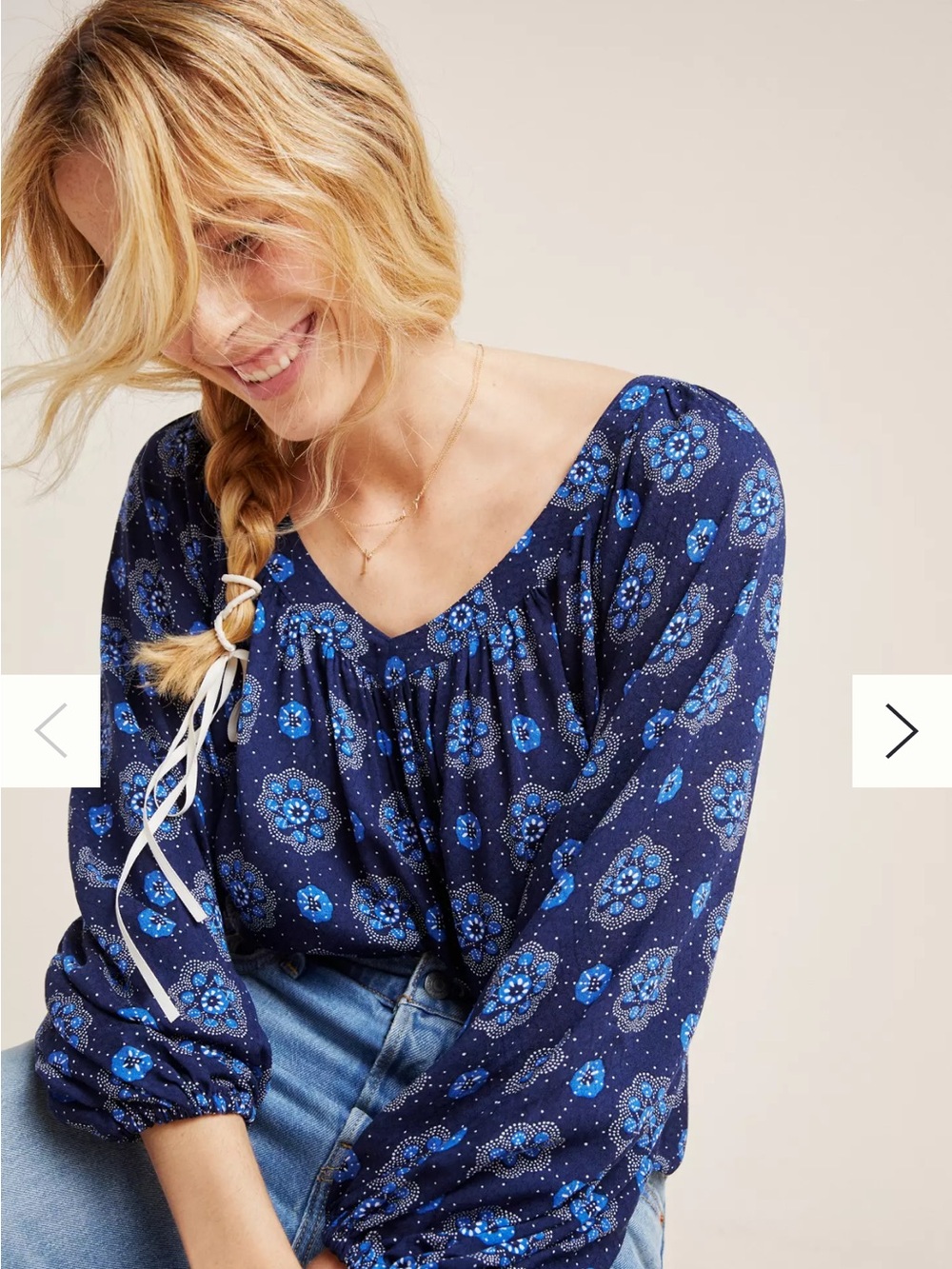Maeve by Anthropologie Navy Blue Floral Peasant Blouse US 6 Boswell Blouse